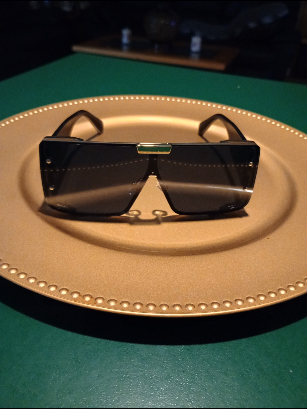 Black Shield Fashion Sunglasses with Gold Accent